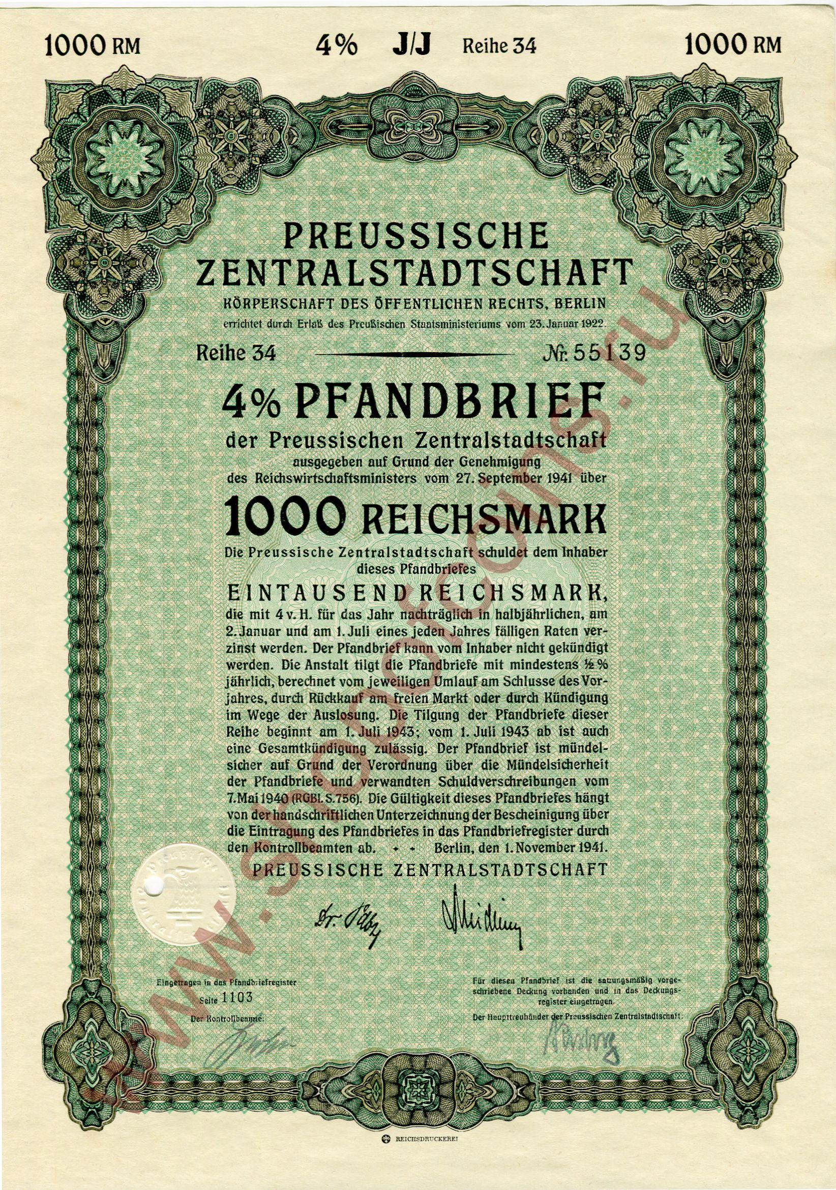 1000  1941 - Preussische Zentralstadtschaft ( 34)