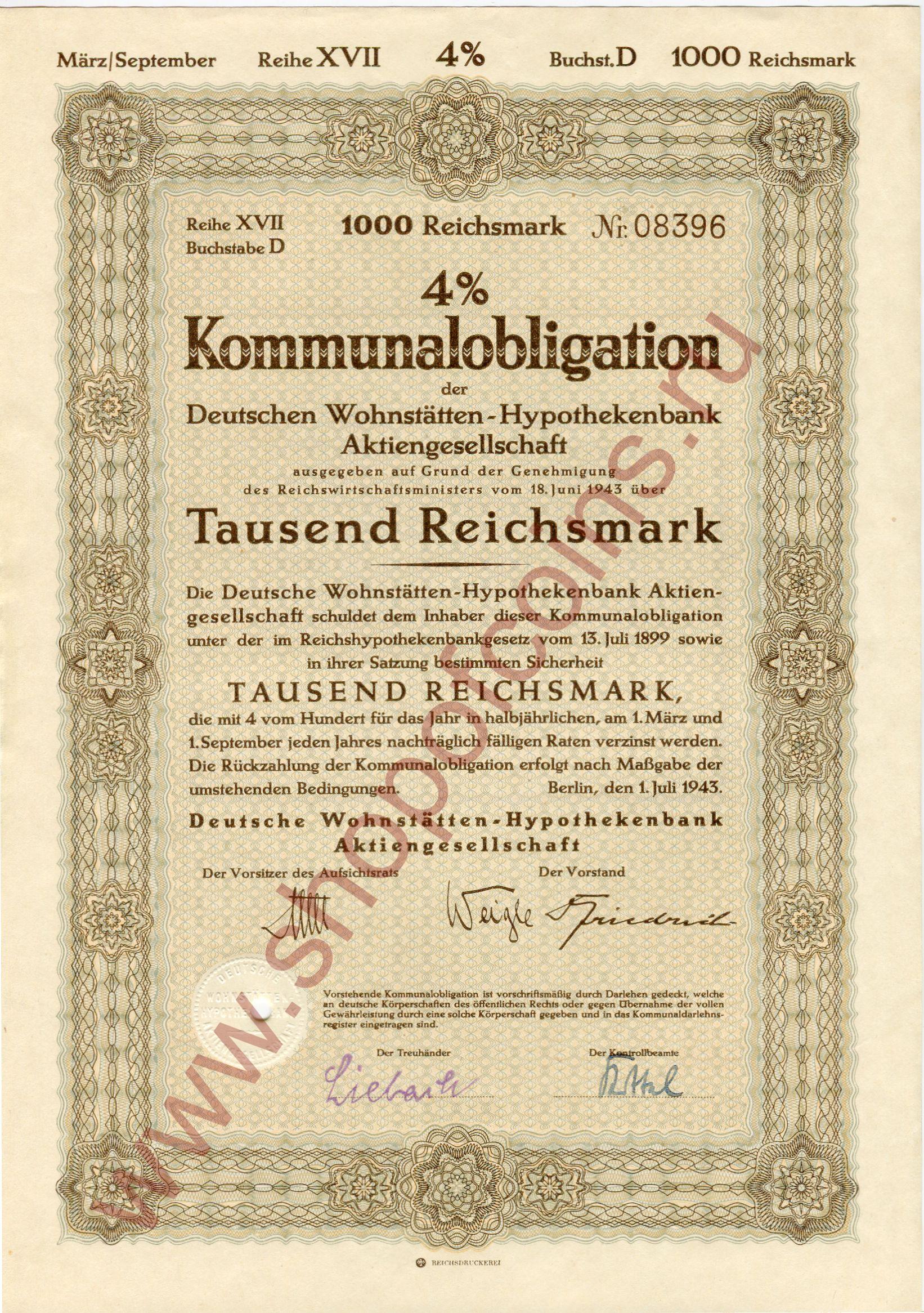 1000  1943 - DW-Hypothekenbank ( 17,  D)