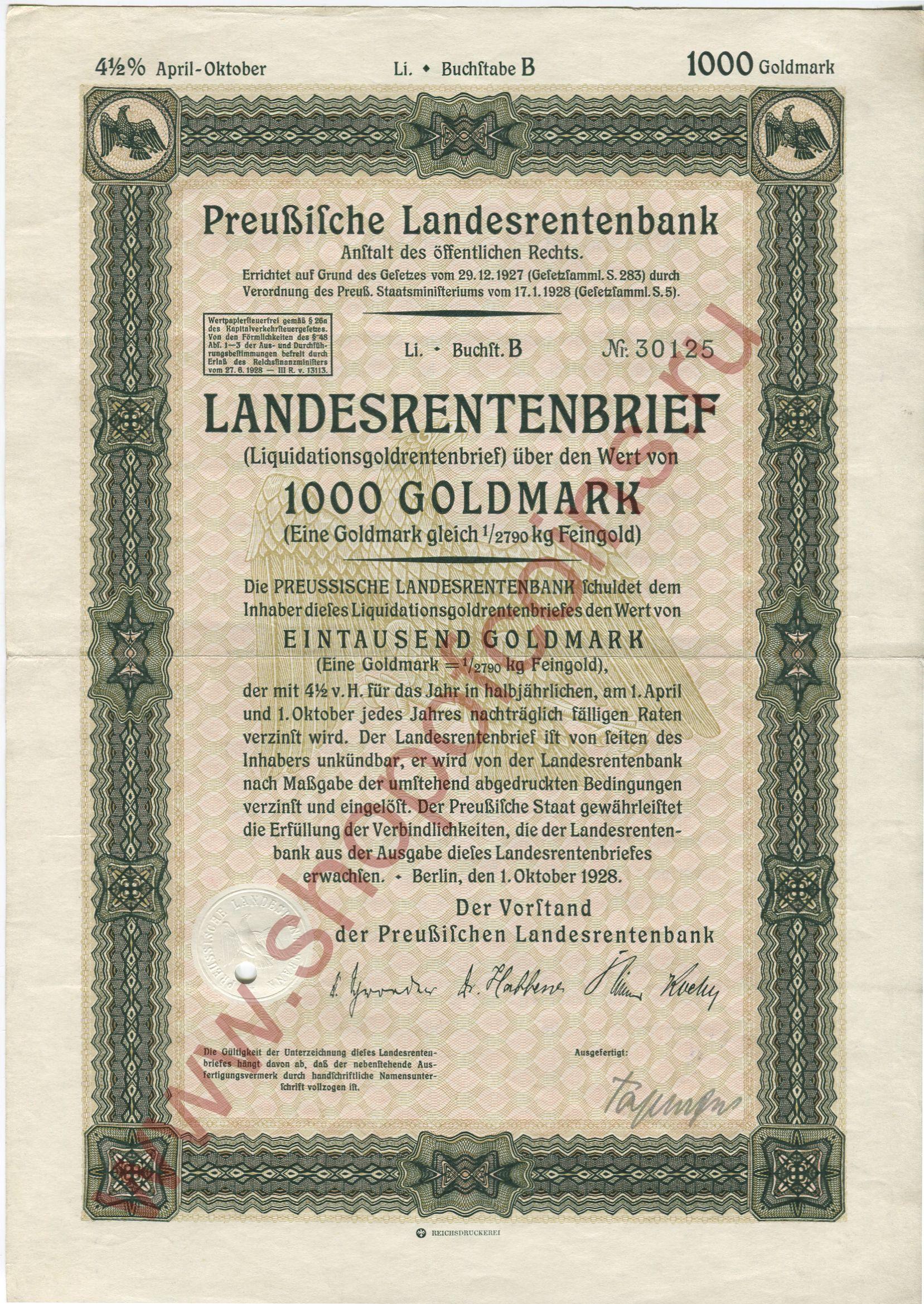 1000   1928 - Preussische Landesrentenbank ( B)