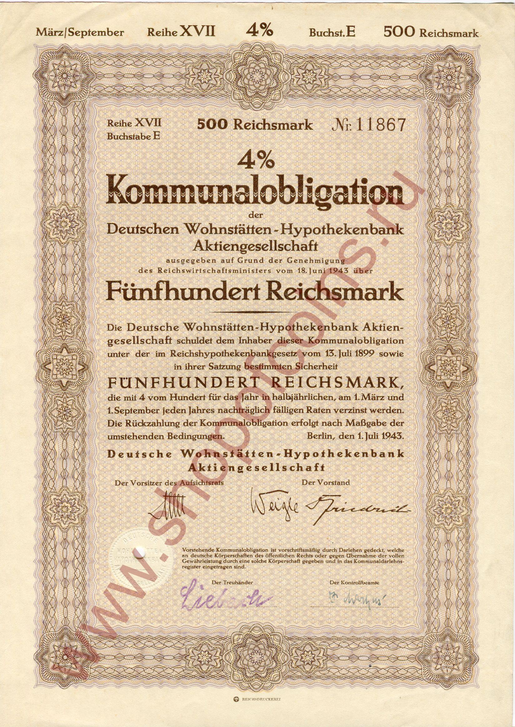 500  1943 - DW-Hypothekenbank ( 17,  E)